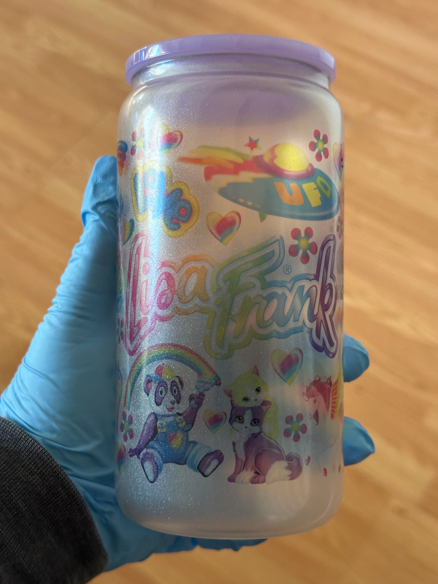 LF 90s Nostalgia 16 oz UV Color Changing and Glow In The Dark Frosted Glass Can With Plastic Lid & Straw