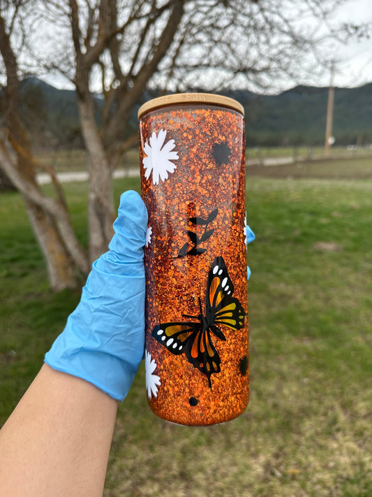 Monarch Butterflies 20 oz Snow Globe Tumbler with Bamboo Lid & Straw